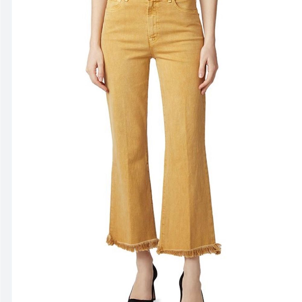 J Brand Julia Frayed-Hem Flared-Leg Cotton Blend Jeans in Litho Gold Sz 26
